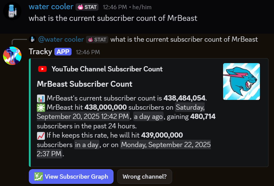 An example of a message command being run