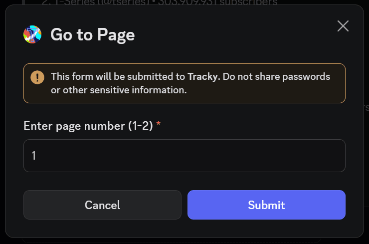 A modal from /tracked allowing you to go to a specific page